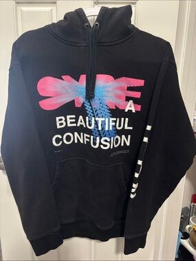 Beautiful Confusion Graphic Hoodie - Black with Pink & Blue Print
